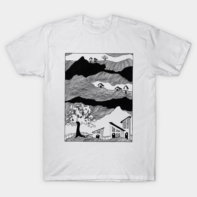 Little houses - mountains, travel, outdoors T-Shirt by Inspirational Koi Fish